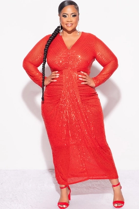 Final Sale Plus Size Sequin Bodycon Dress in Red Eco friendly materials AntiPillingTechnology
