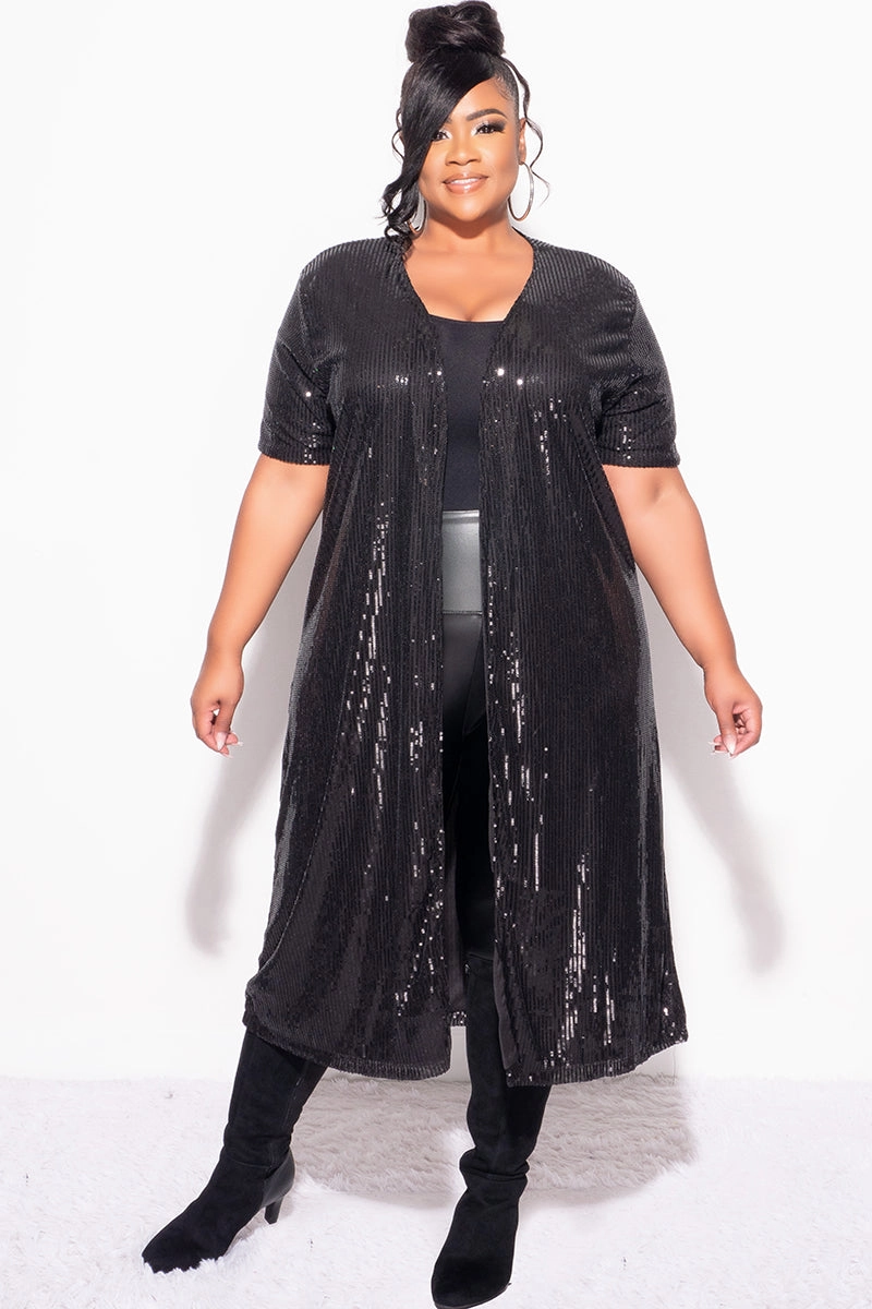 Final Sale Plus Size Sequin Duster in Black Core Style UV Protection