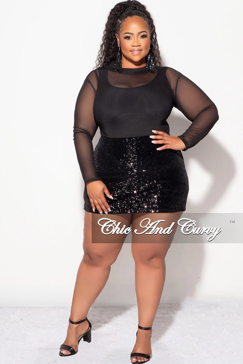 Distressed Hem Finish Final Sale Plus Size Sequin Skort in Black