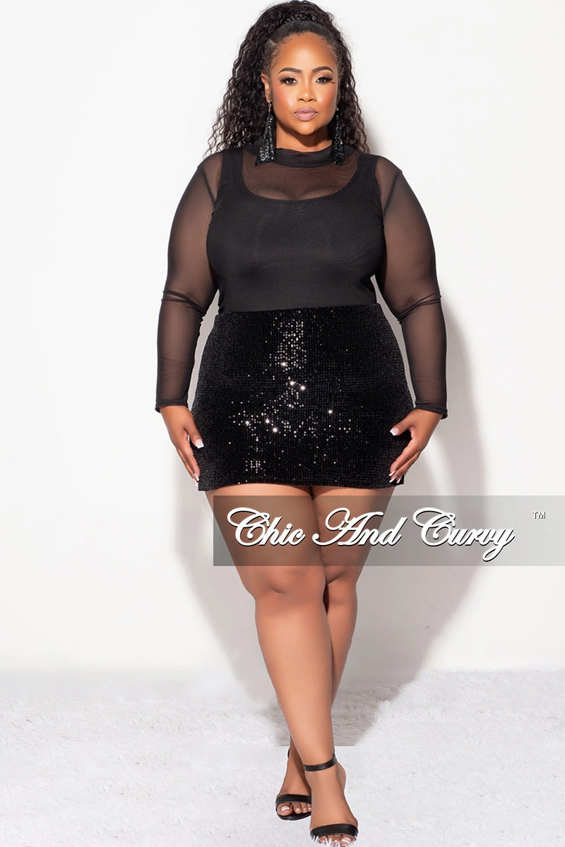 Final Sale Plus Size Sequin Skort in Black RawHemDetail
