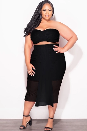 Final Sale Plus Size Sheer 2pc Strapless Crop Top and Skirt Set in Black Casual Comfort Layers