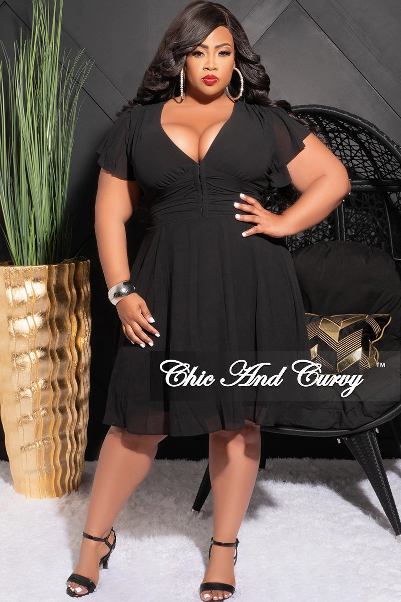 Final Sale Plus Size Sheer Chiffon Dress with Corset Front in Black Casual Appeal