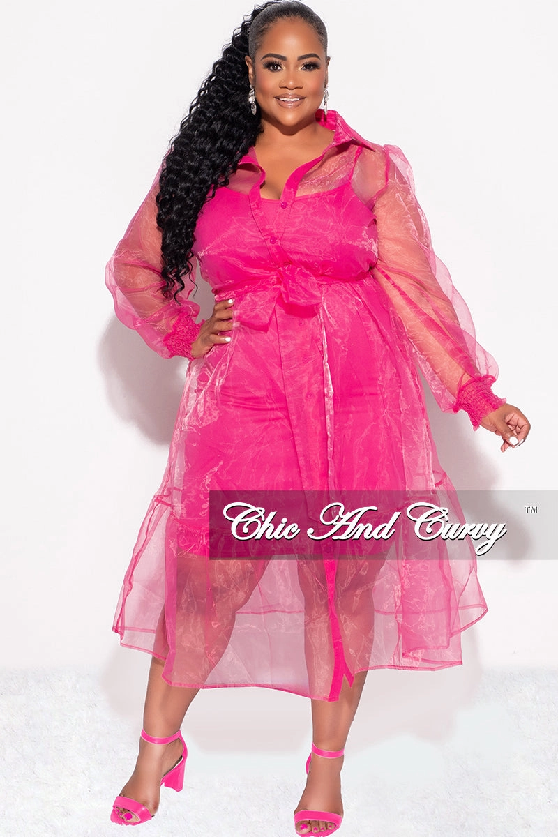 Core Fit Final Sale Plus Size Sheer Coat & Under Dress in Pink