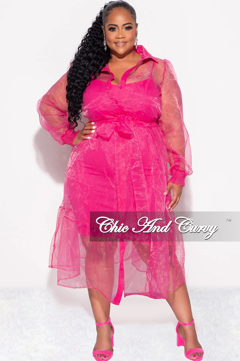 Flexible Fit Flexibility Built-In Final Sale Plus Size Sheer Coat & Under Dress in Pink
