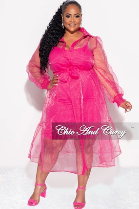 Core Fit Final Sale Plus Size Sheer Coat & Under Dress in Pink