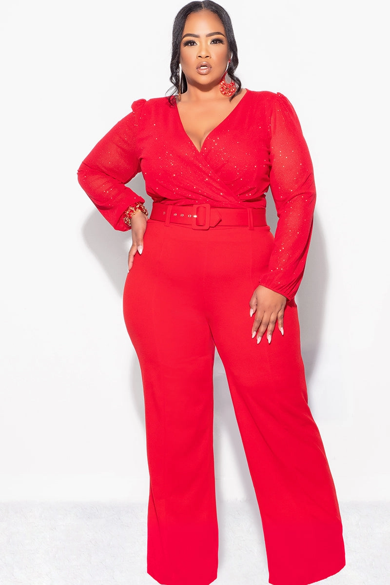 Final Sale Plus Size Sheer Glitter Faux Wrap Top in Red QuickPackFoldableDesign Lightweight Weave