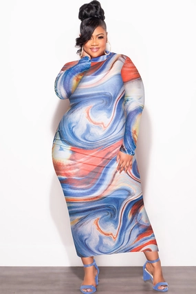 Final Sale Plus Size Sheer Mesh Bodycon Dress in Red & Blue Print RegularFit Non Iron Technology