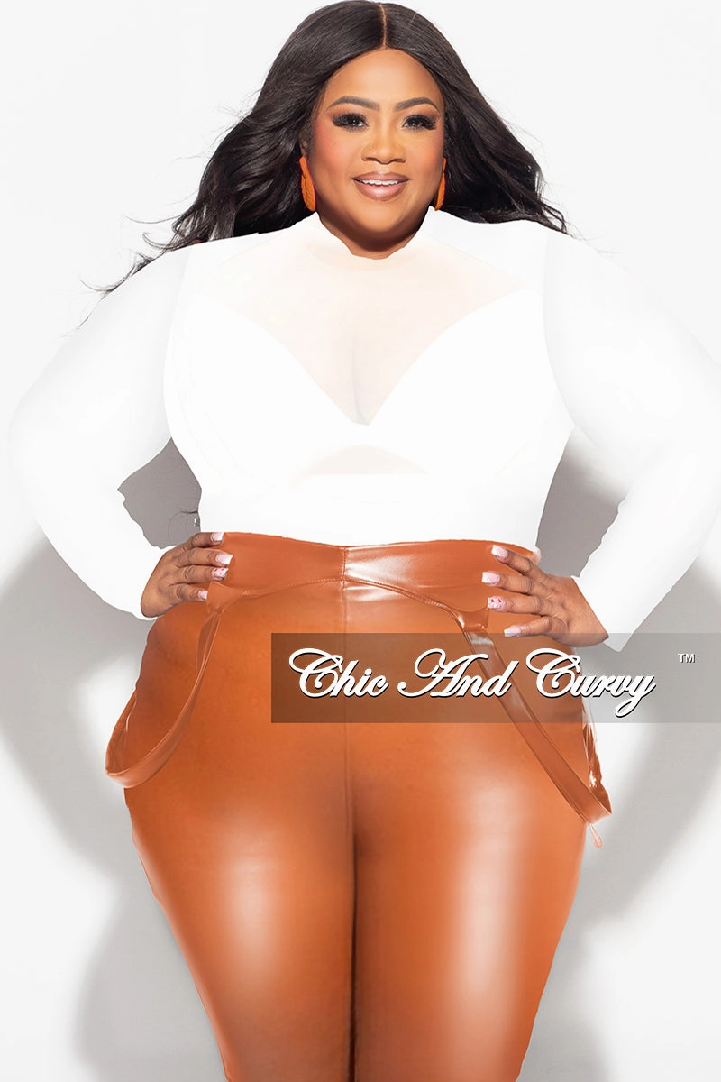 Comfy Movement Stretchable Waist Final Sale Plus Size Sheer Mesh Bodysuit in Off White (Top Only)