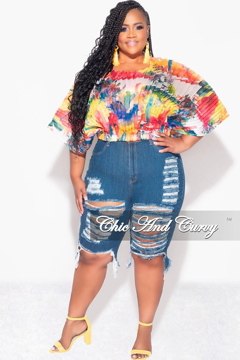 Final Sale Plus Size Sheer Pleated Top in Red, Yellow, & Blue Multi Color G179 Quick Pack