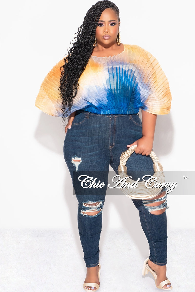 Final Sale Plus Size Sheer Pleated Top in Yellow and Blue Easy Access Fashionable Appeal
