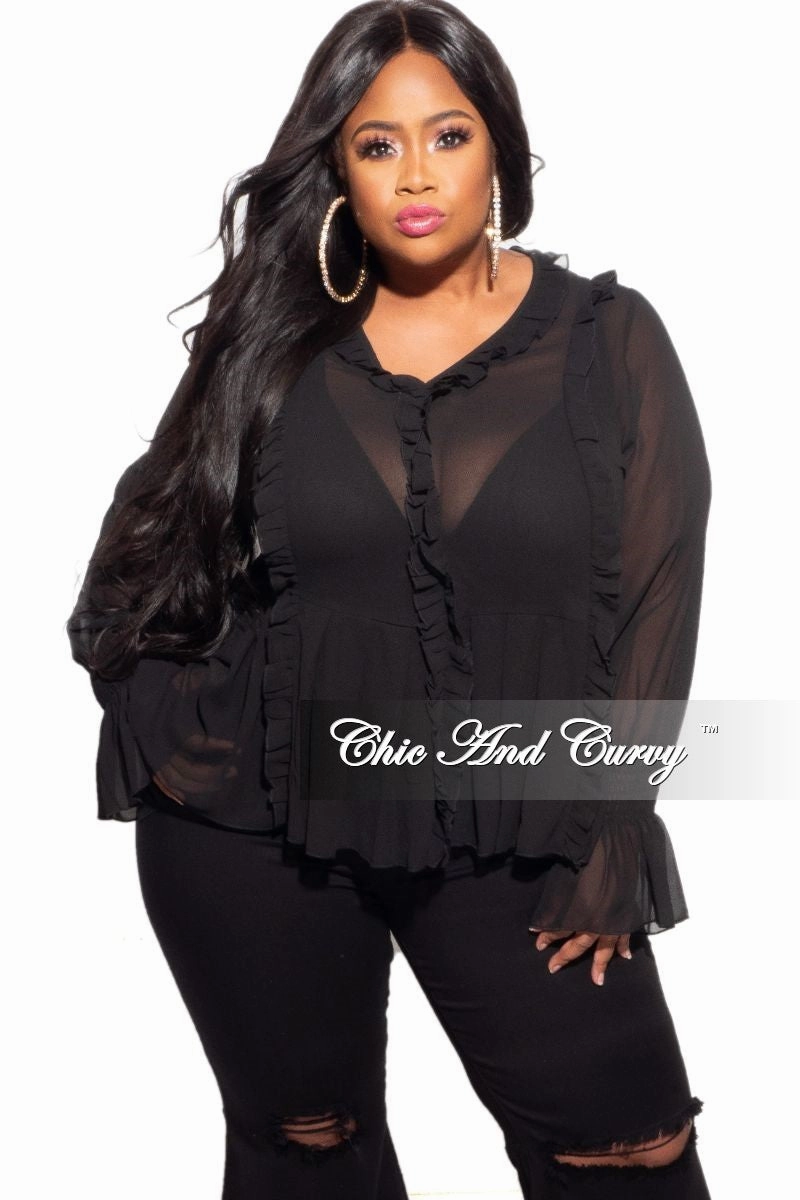 Durable Construction Final Sale Plus Size Sheer Top with Ruffle Sleeves