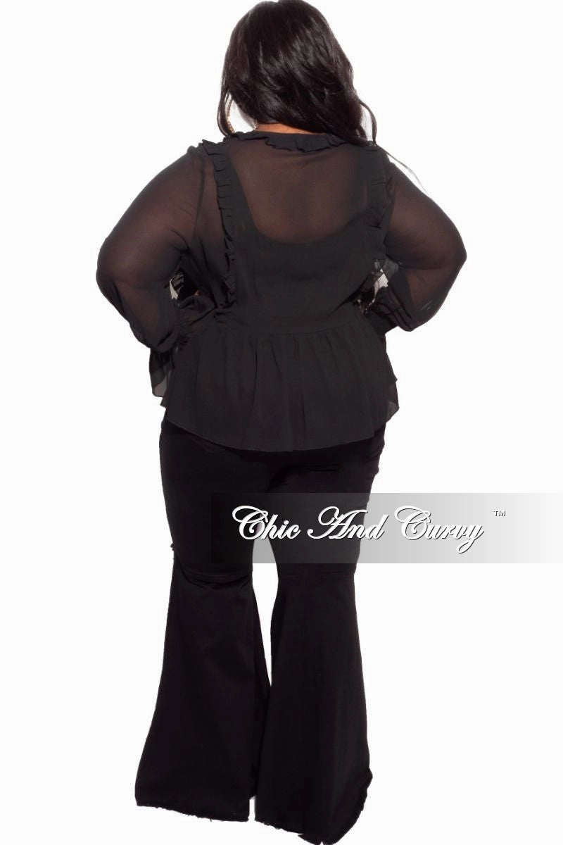 SecureClosures Final Sale Plus Size Sheer Top with Ruffle Sleeves