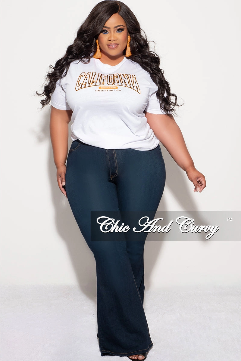 Travel Ready Fit Final Sale Plus Size Short Sleeve "CALIFORNIA" Graphic T-Shirt in White and Orange