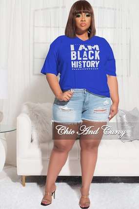 Final Sale Plus Size Short Sleeve V-Neck I Am Black History T-Shirt in Royal Blue UVProtection