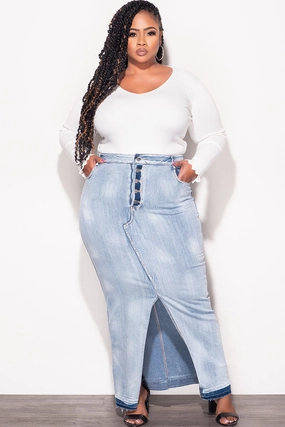 Final Sale Plus Size Skirt with Front Slit in Denim Quick Dry Technology SoftTouchFinish