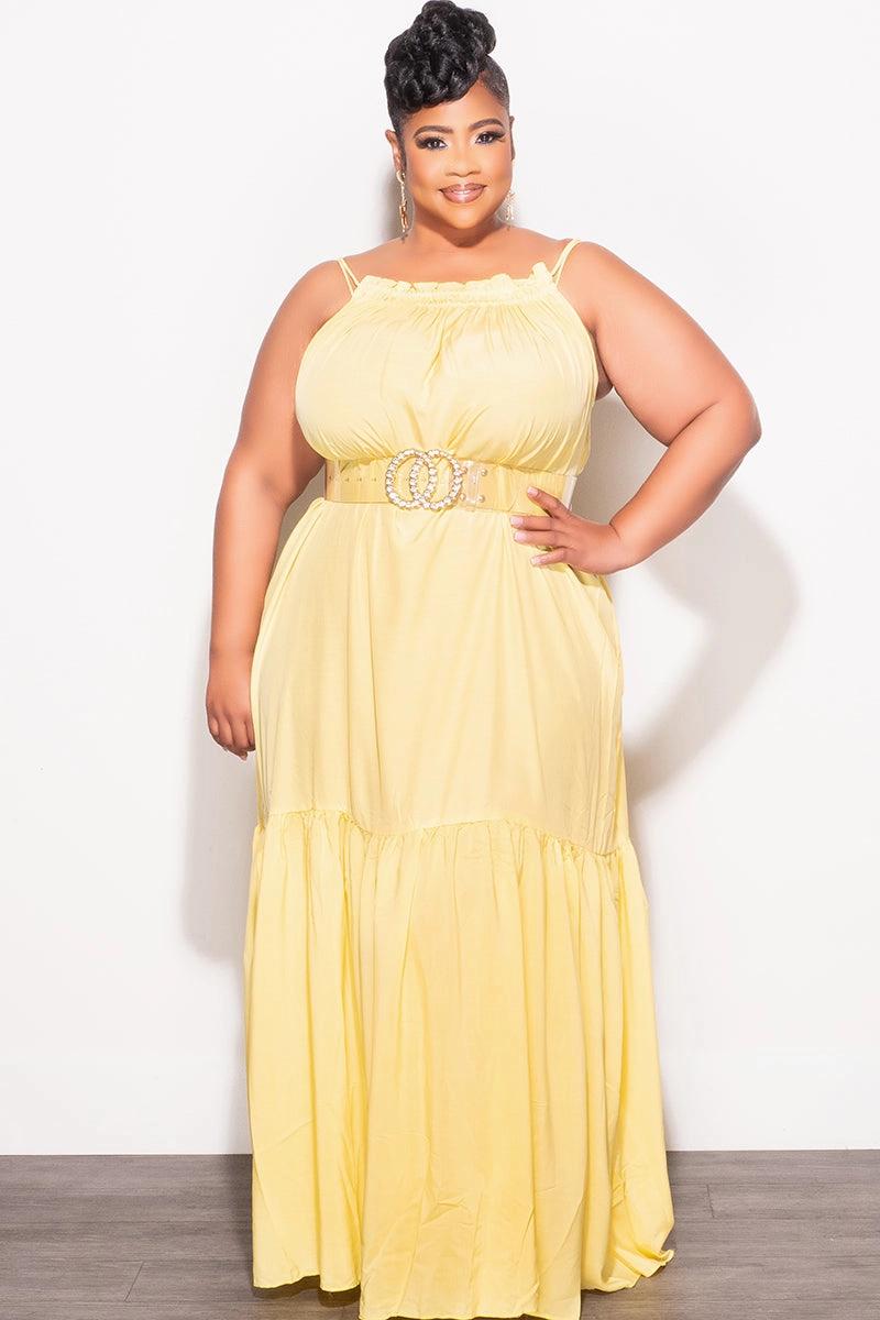 Final Sale Plus Size Sleeveless 1 Tiered Maxi Dress in Yellow QuickDryTechnology Anti Pilling Textile