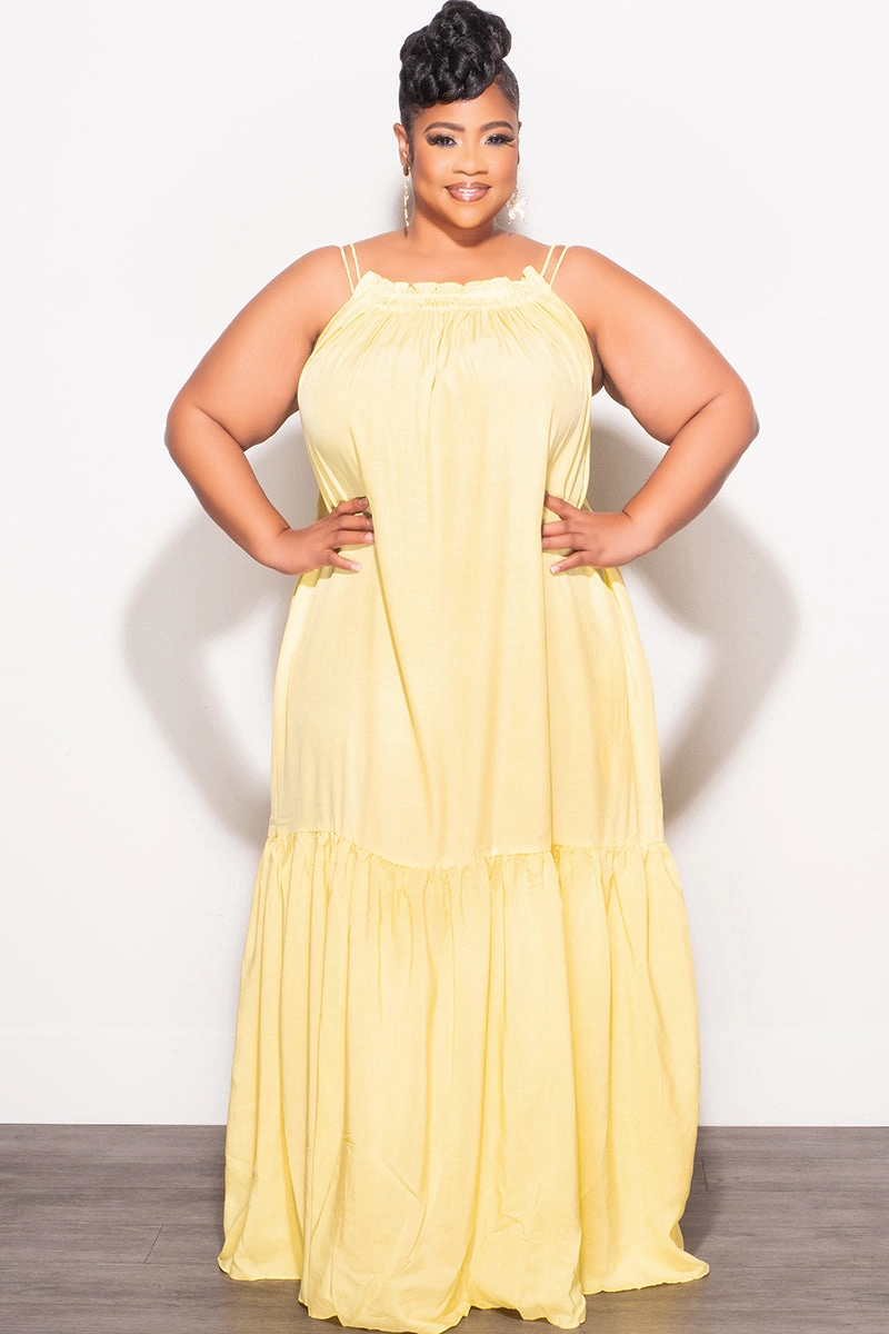 Final Sale Plus Size Sleeveless 1 Tiered Maxi Dress in Yellow Low Profile Relax Mode