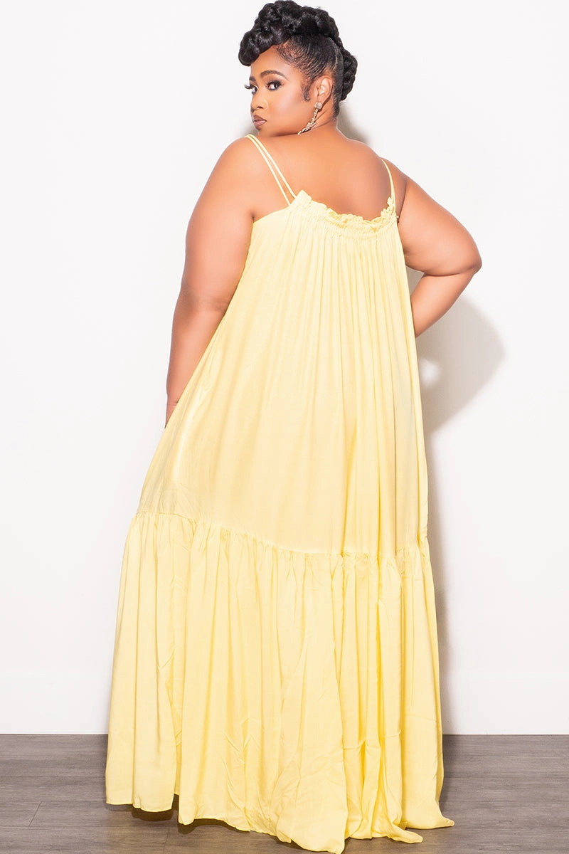 Final Sale Plus Size Sleeveless 1 Tiered Maxi Dress in Yellow SoftTouchFinish