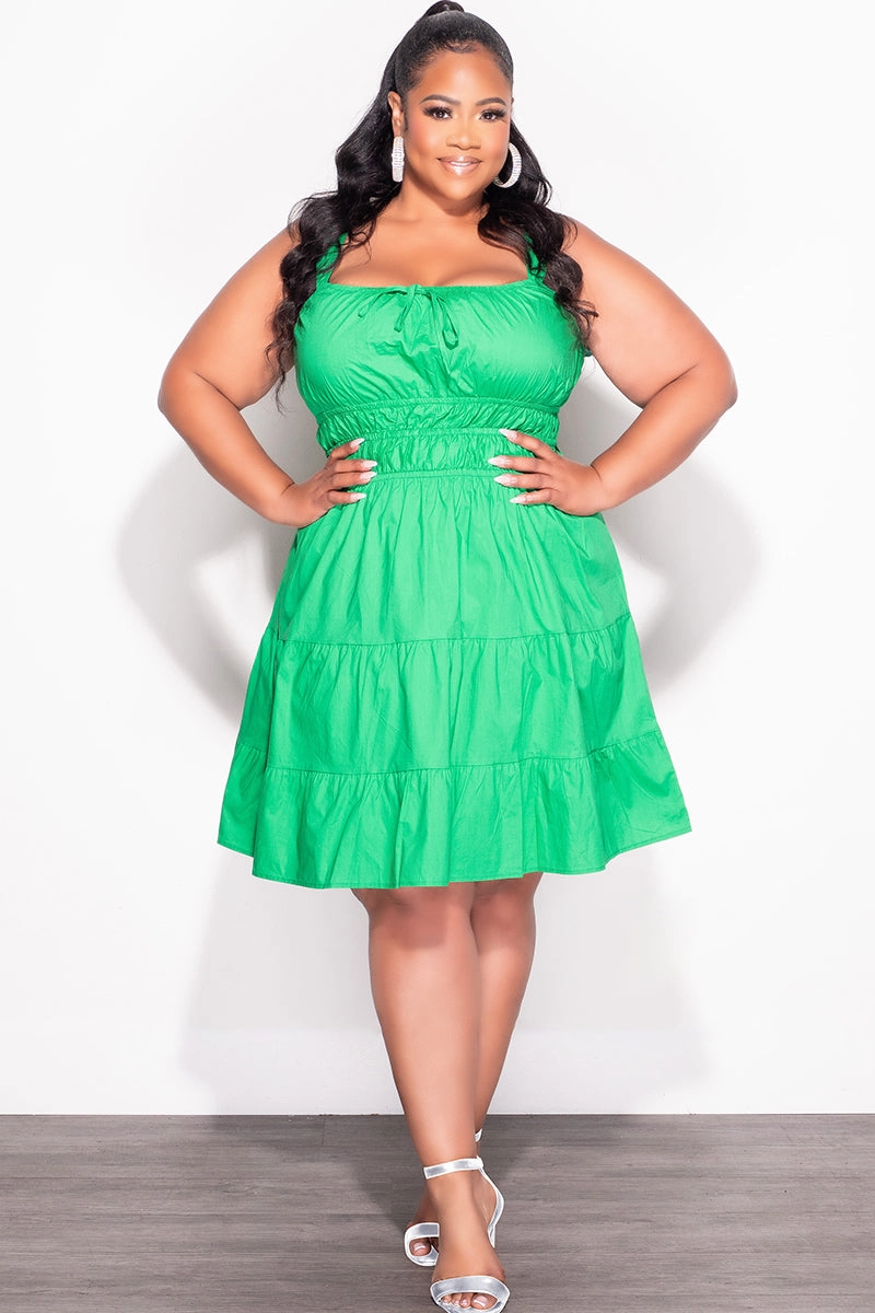 Final Sale Plus Size Sleeveless Baby Doll Dress in Green Low Profile Fasteners Classic Cut