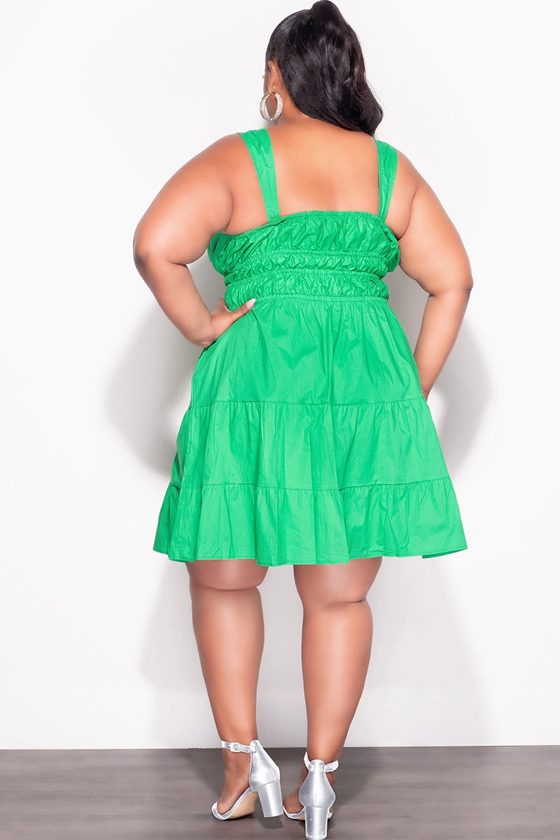 Smart Look Final Sale Plus Size Sleeveless Baby Doll Dress in Green