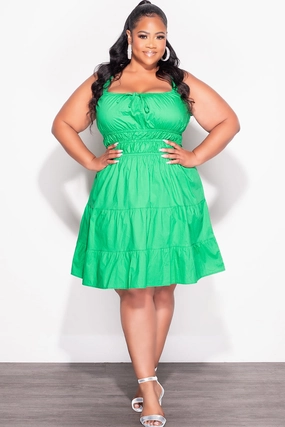 Final Sale Plus Size Sleeveless Baby Doll Dress in Green Low Profile Fasteners Classic Cut
