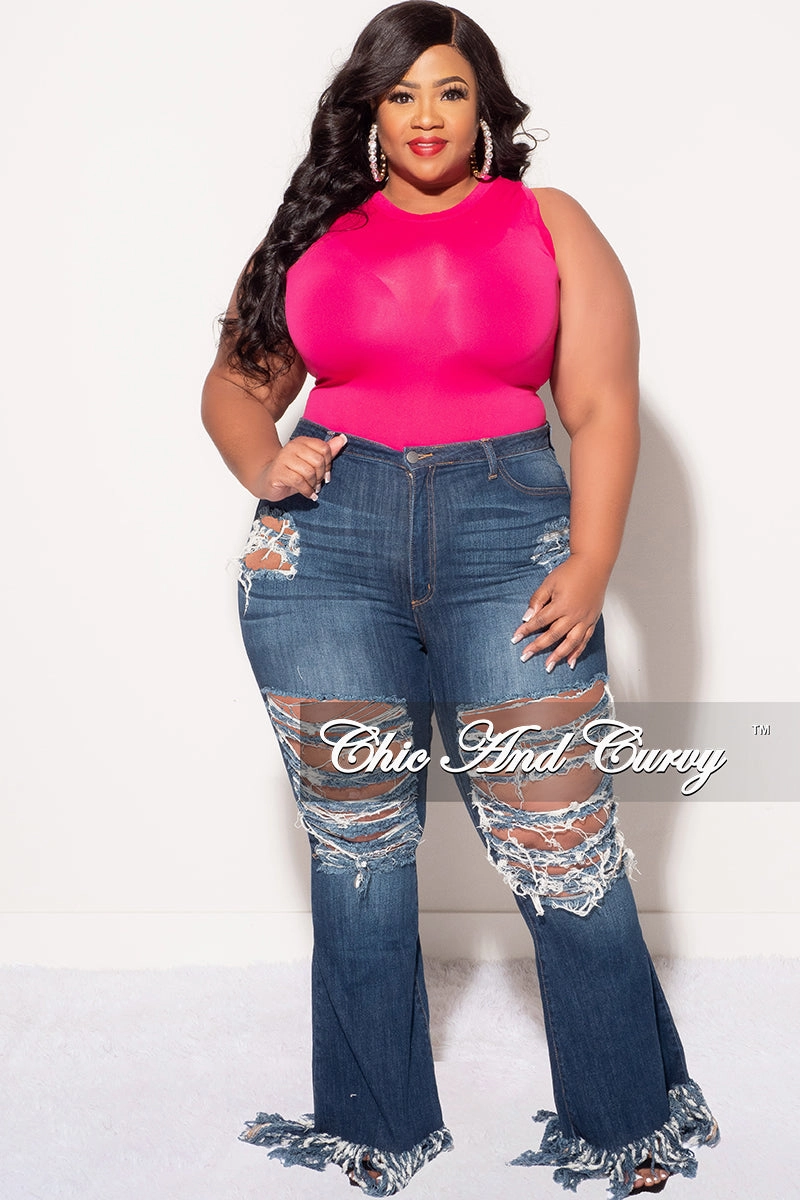 Final Sale Plus Size Sleeveless Bodysuit in Fuchsia Ripstop Texture