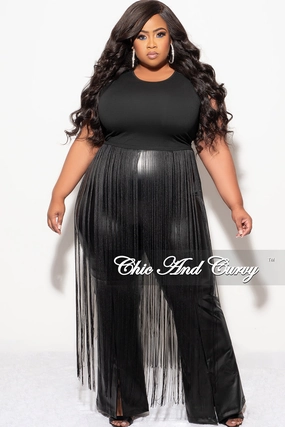 Odor Control Fabric Final Sale Plus Size Sleeveless Crop Long Fringe Top in Black