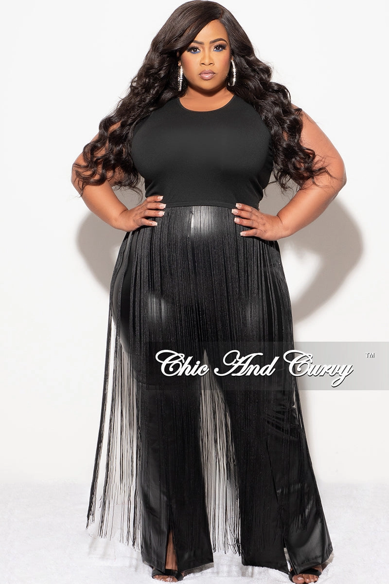 Final Sale Plus Size Sleeveless Crop Long Fringe Top in Black All Season Fit Roomy Fit