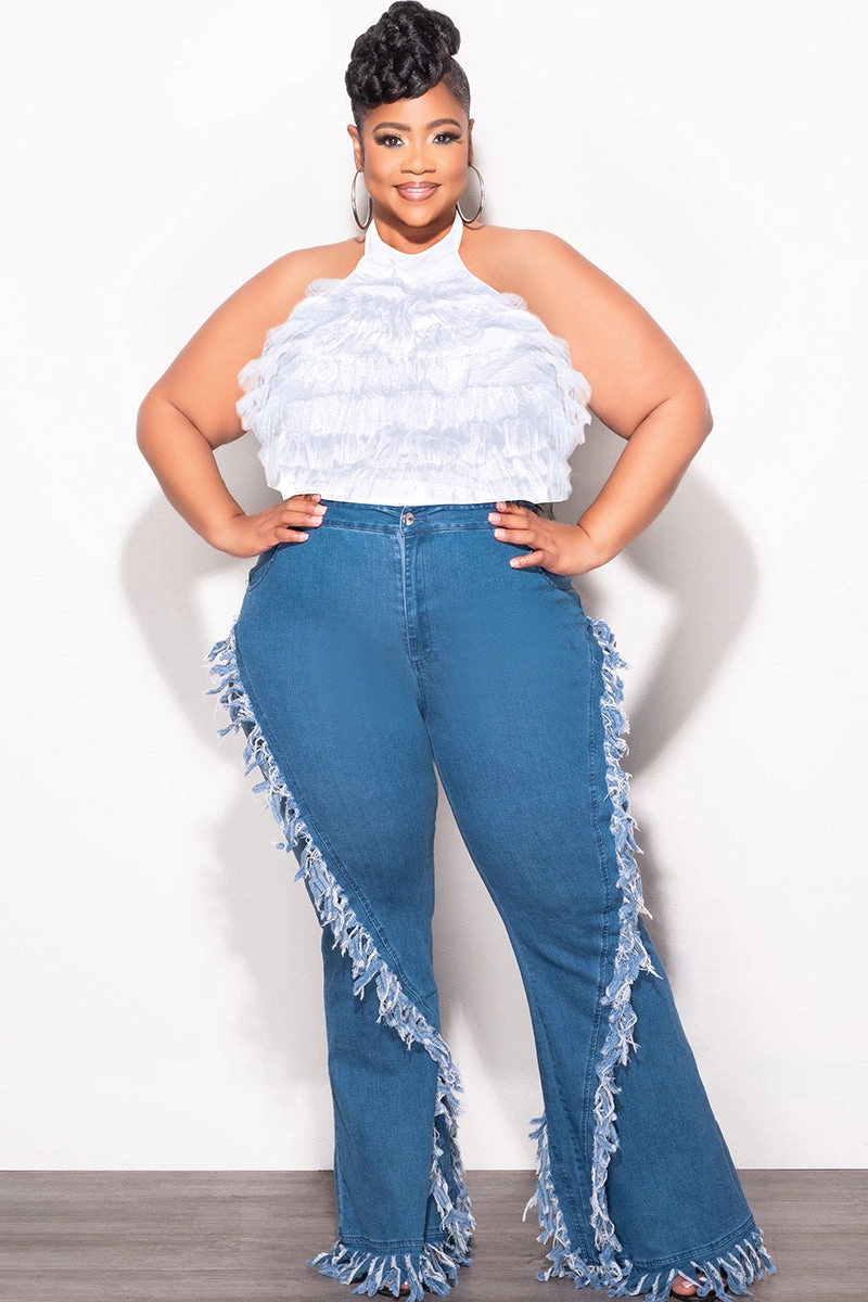 All Season Fit Fit Comfort Final Sale Plus Size Sleeveless Cropped Halter Tulle & Mesh Top in White