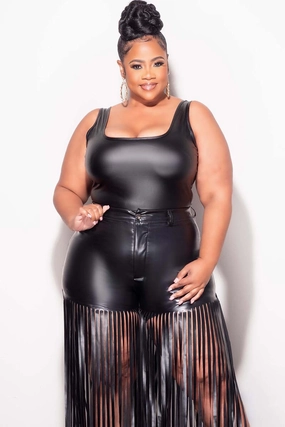 Training Comfort Final Sale Plus Size Sleeveless Faux Leather Bodysuit in Black