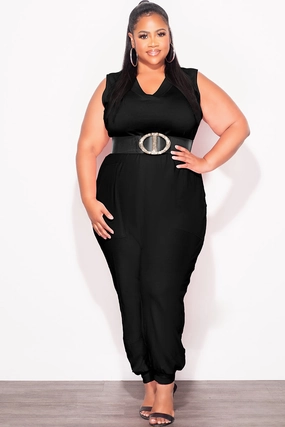 Final Sale Plus Size Sleeveless Harem Jumpsuit in Black MachineWashableFabric FadeResistantTreatment