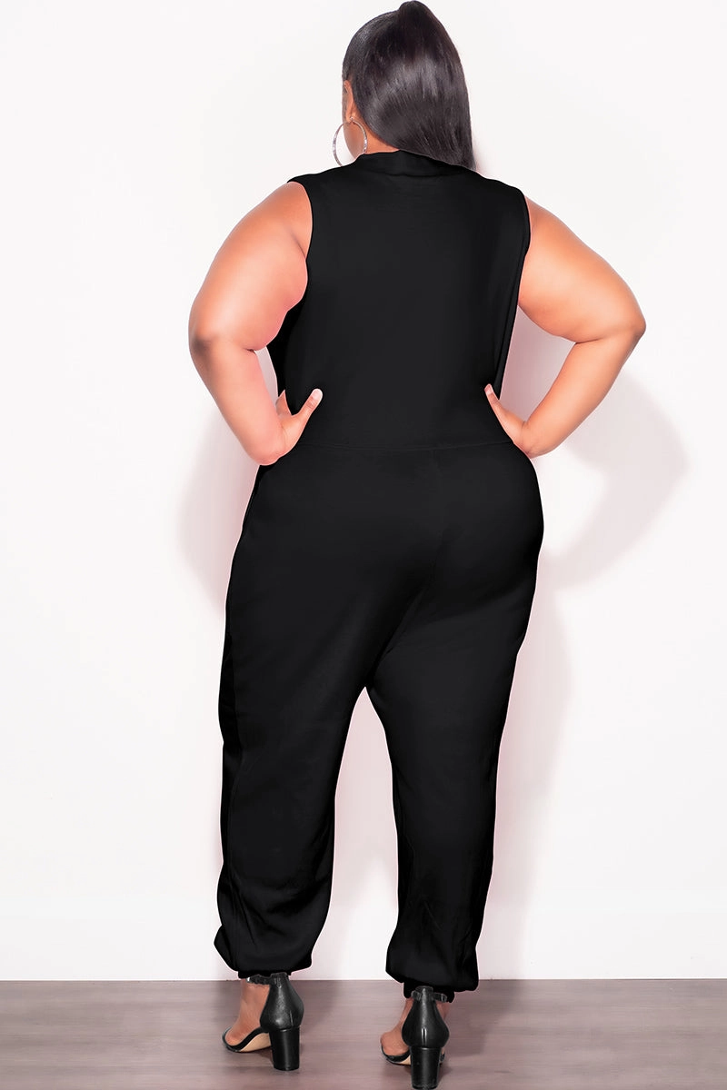 All Occasion Tough Materials Final Sale Plus Size Sleeveless Harem Jumpsuit in Black