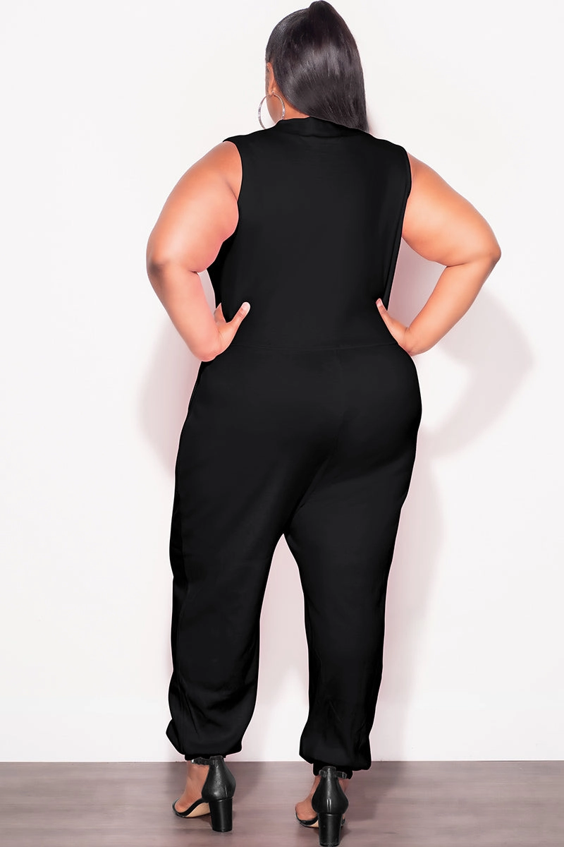 Final Sale Plus Size Sleeveless Harem Jumpsuit in Black AdjustableWaistband