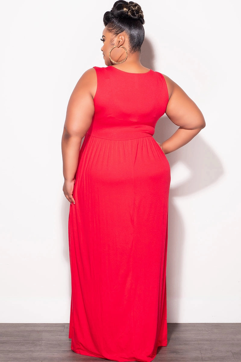 Final Sale Plus Size Sleeveless Maxi Dress in Red Detachable belt