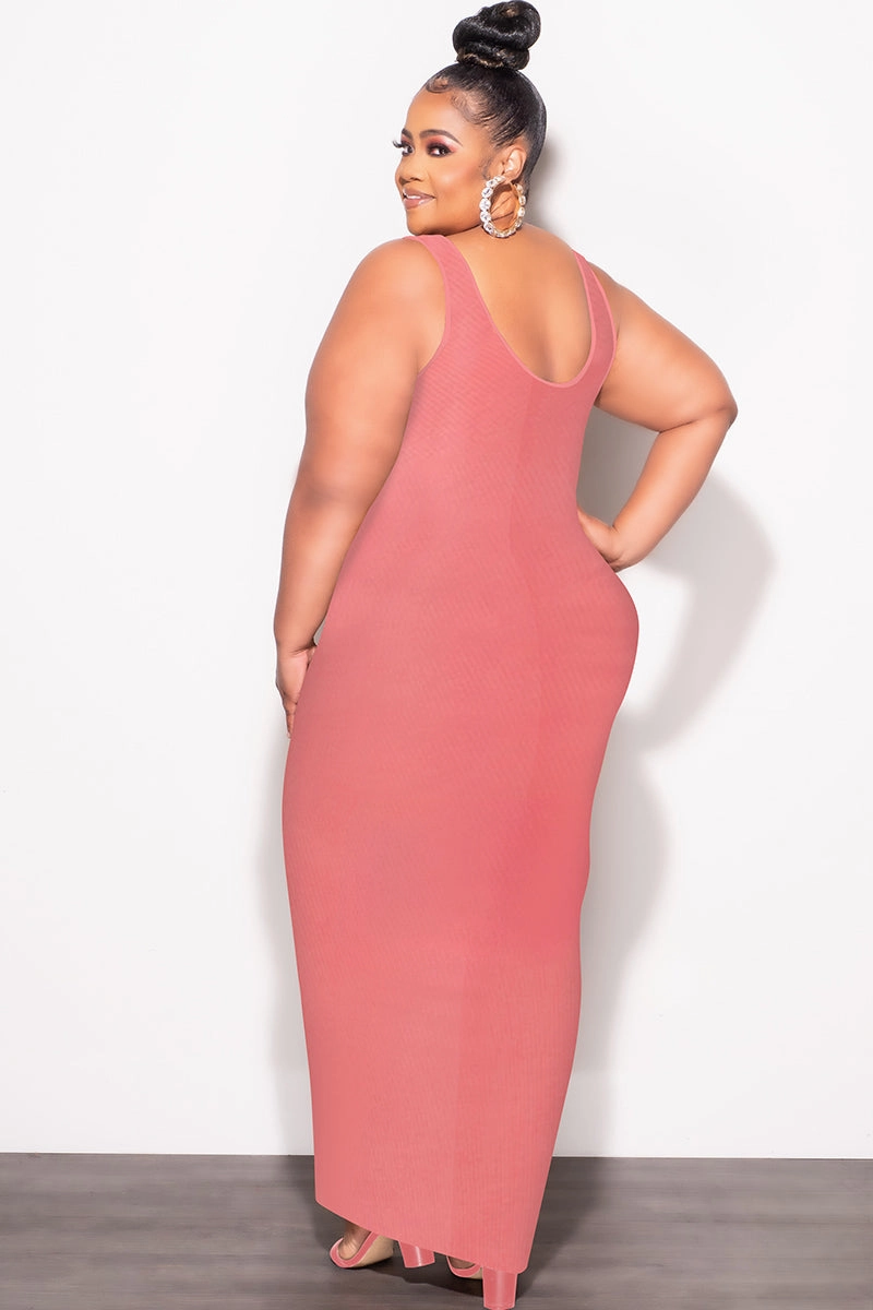 Chill Mode Quick Wash Final Sale Plus Size Sleeveless Maxi Dress with Waist Tie in Mauve