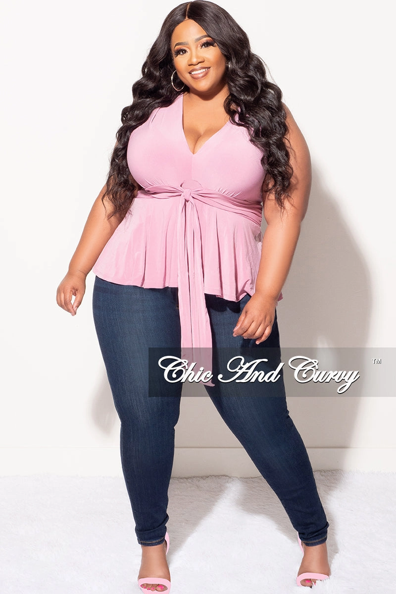Final Sale Plus Size Sleeveless Peplum Top in Mauve Pink Relax Fit Design