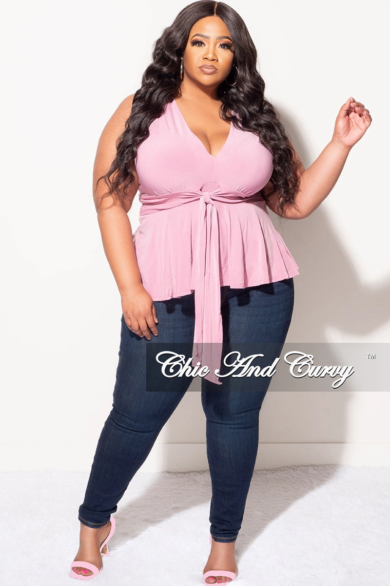 Breathable Mesh Panels Clean Finish Final Sale Plus Size Sleeveless Peplum Top in Mauve Pink