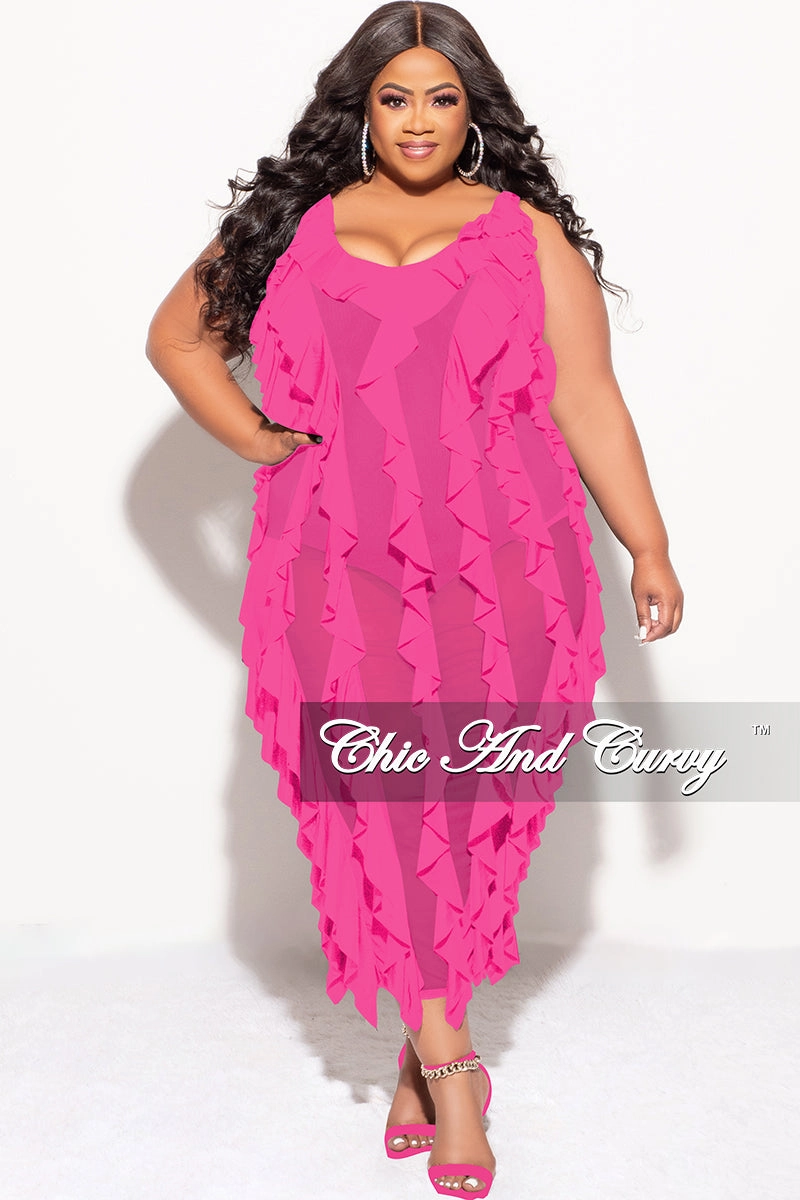SnagFreeFabric Final Sale Plus Size Sleeveless Sheer Ruffle Midi Dress in Pink