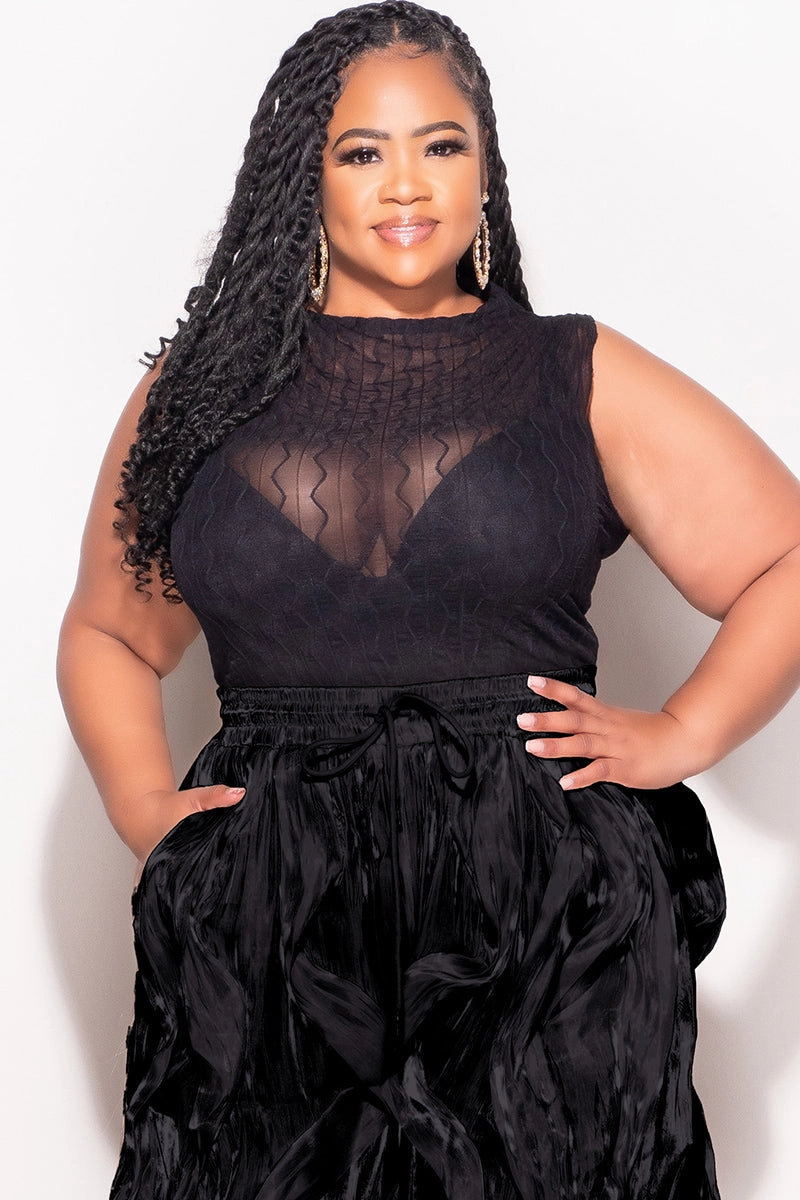 Final Sale Plus Size Sleeveless Sheer Top in Black Seamless Design