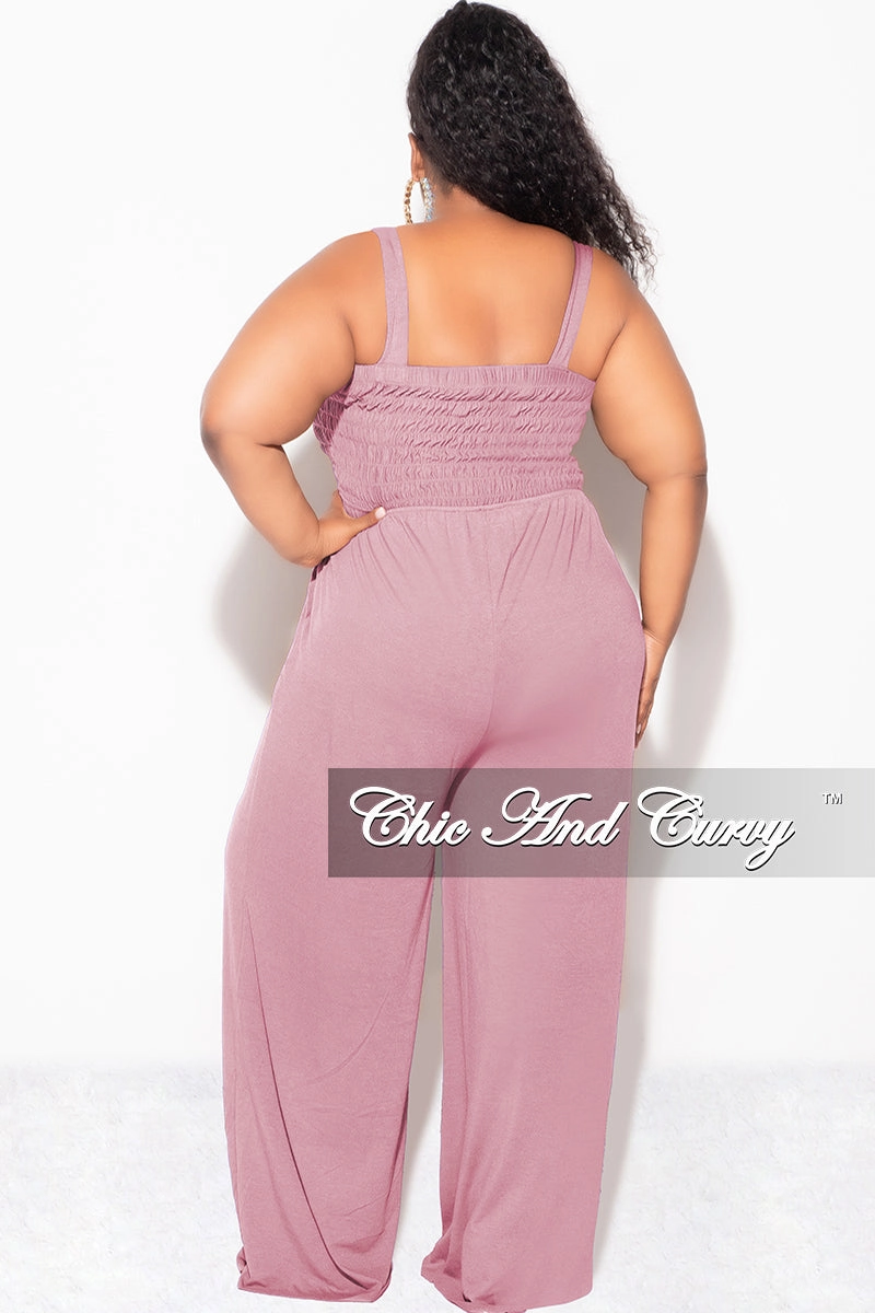 Final Sale Plus Size Sleeveless Shirred Jumpsuit in Dusty Rose Casual Performance