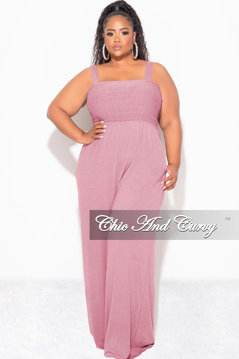 NonIrritatingStitching Flexible Leg Final Sale Plus Size Sleeveless Shirred Jumpsuit in Dusty Rose