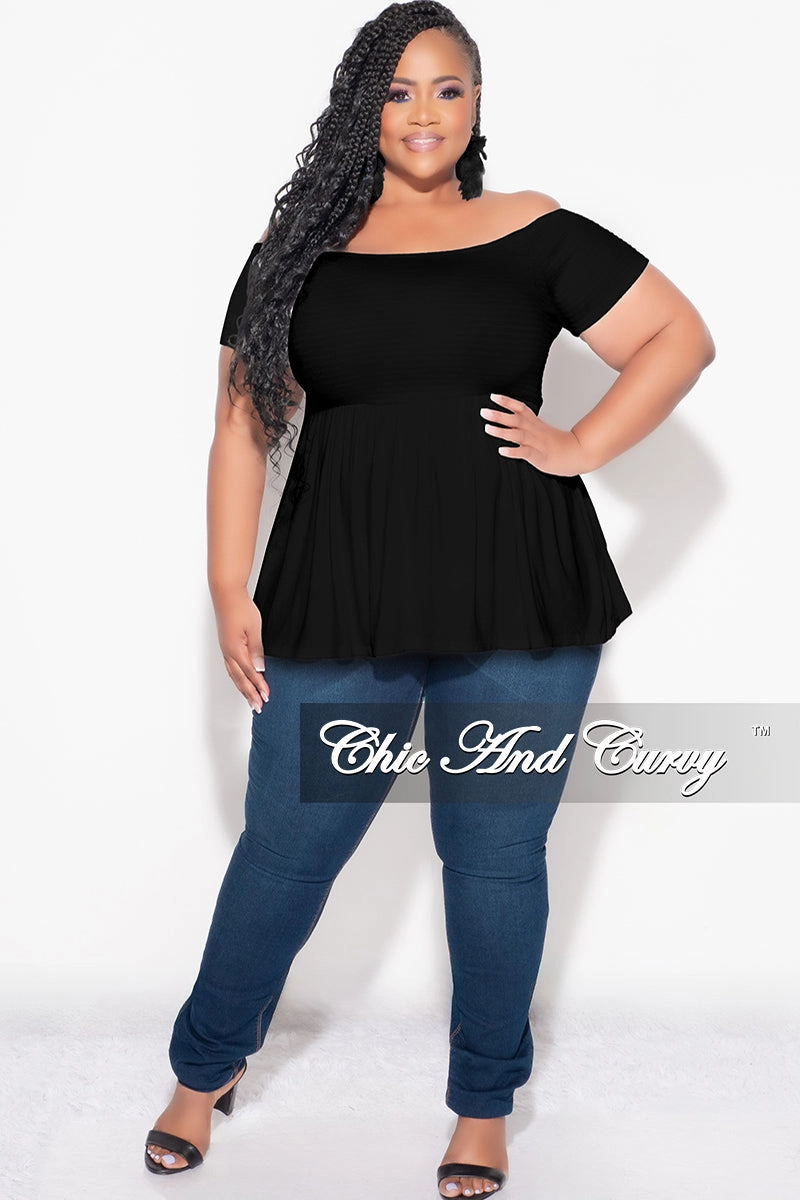 Simple Comfort Wear Ripstop Texture Final Sale Plus Size Smocked BabyDoll Top in Black