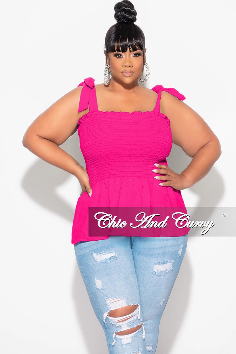 Timeless Fit Ultimate Comfort Final Sale Plus Size Smocked Peplum Tank Top in Fuchsia
