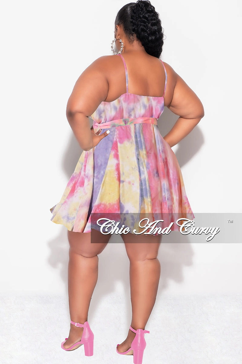 Breathable Motion Final Sale Plus Size Spaghetti Strap Babydoll Dress in Pink, Yellow, & Purple Tie Dye