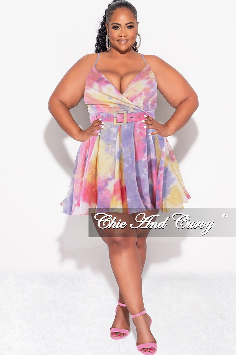 Essential Waist Chilly Wear Final Sale Plus Size Spaghetti Strap Babydoll Dress in Pink, Yellow, & Purple Tie Dye