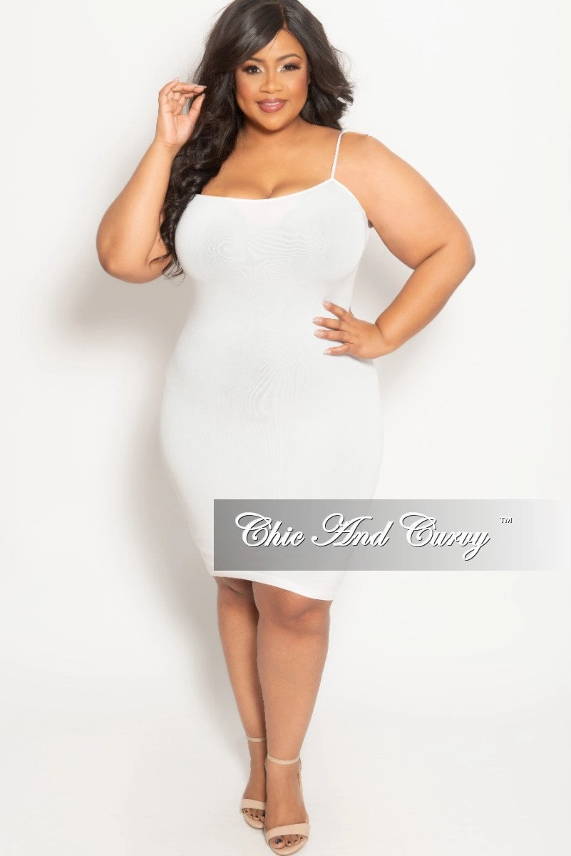 StretchWaistband Final Sale Plus Size Spaghetti Strap Camisole Dress in White