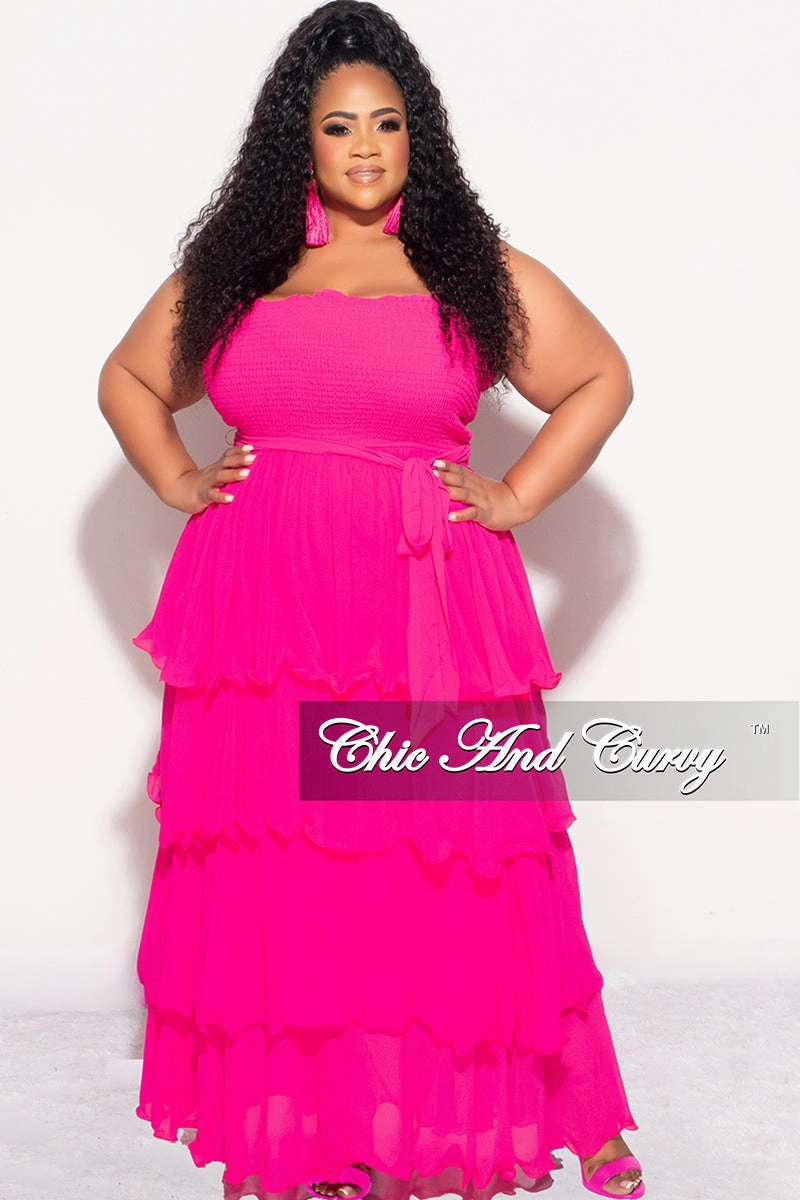 Final Sale Plus Size Spaghetti Strap Chiffon Frill Ruffle Dress in Fuchsia Cozy Material