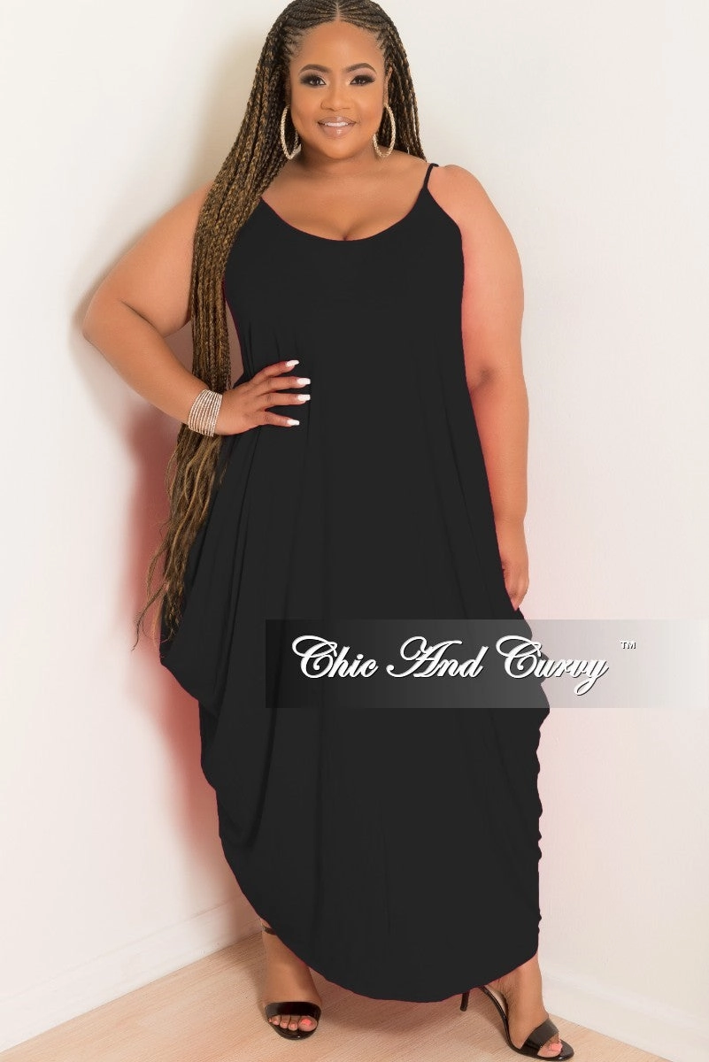 Polyester fabric Final Sale Plus Size Spaghetti Strap Harem Dress in Black