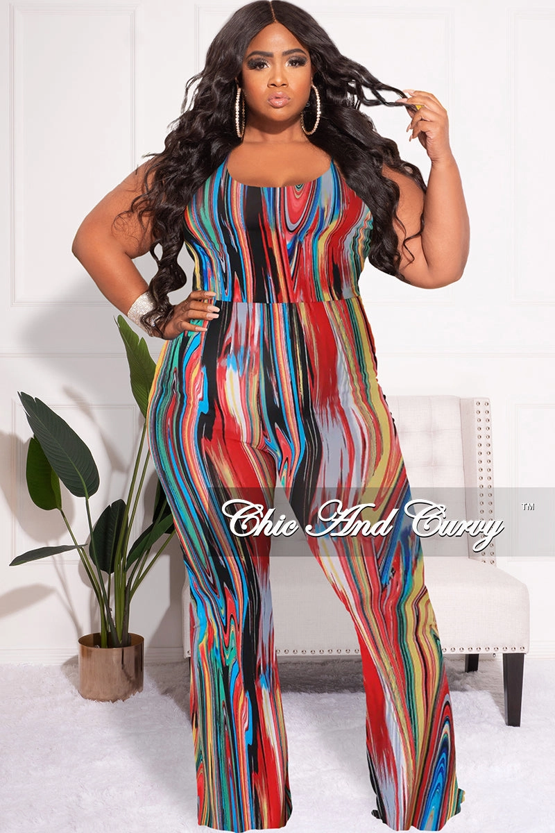 Tailored Fit Final Sale Plus Size Spaghetti Strap Jumpsuit in Multi-Color Print