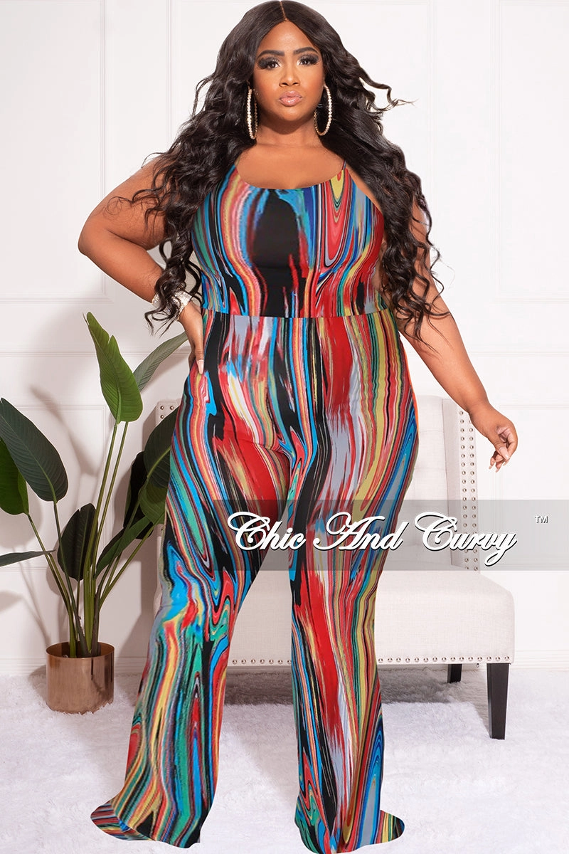 Final Sale Plus Size Spaghetti Strap Jumpsuit in Multi-Color Print Everyday Essential No Tag